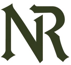 NR monogram NR monogram, olive green on cream background